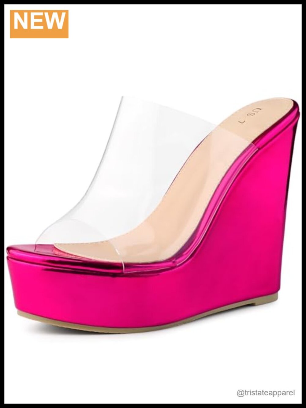 Platform Wedge Heel Sandals Clear Straps Slip On Women